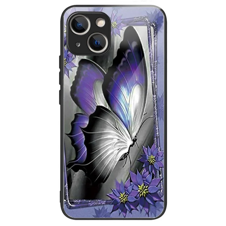 For iPhone 15 Plus Pattern Printing Phone Case TPU Frame Tempered Glass Back Cover