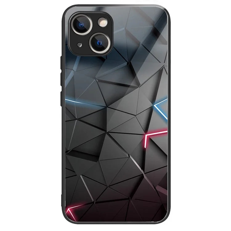 For iPhone 15 Plus Pattern Printing Phone Case TPU Frame Tempered Glass Back Cover