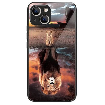 For iPhone 15 Plus Pattern Printing Phone Case TPU Frame Tempered Glass Back Cover