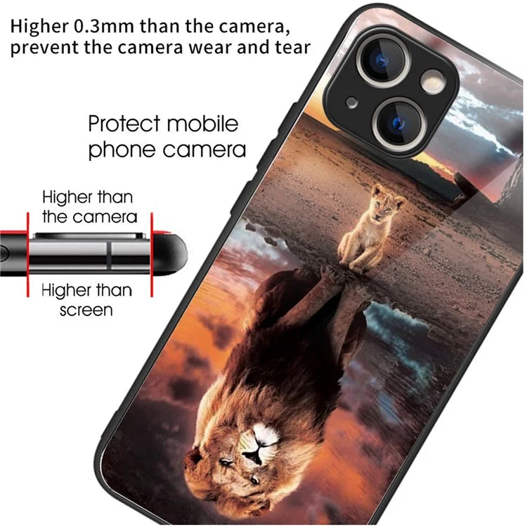 For iPhone 15 Plus Pattern Printing Phone Case TPU Frame Tempered Glass Back Cover