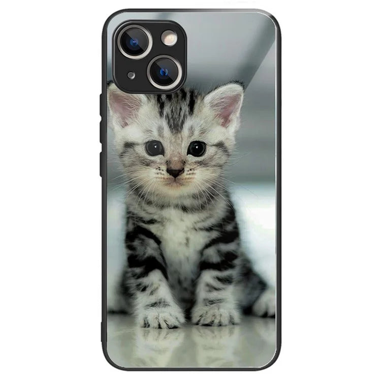 For iPhone 15 Plus Pattern Printing Phone Case TPU Frame Tempered Glass Back Cover