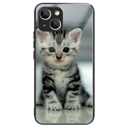 For iPhone 15 Plus Pattern Printing Phone Case TPU Frame Tempered Glass Back Cover
