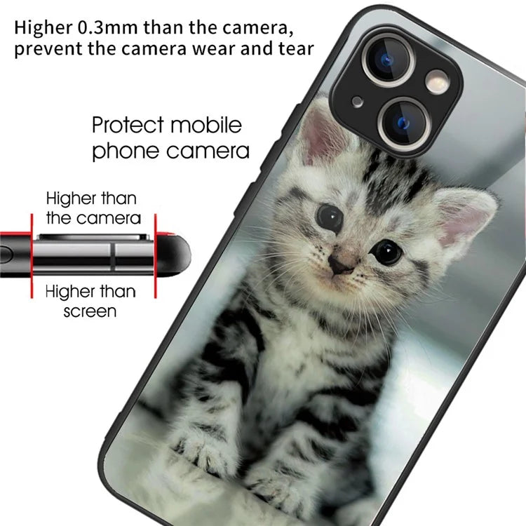 For iPhone 15 Plus Pattern Printing Phone Case TPU Frame Tempered Glass Back Cover