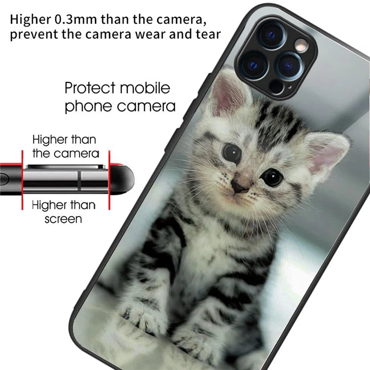 For iPhone 15 Pro Pattern Printing Phone Case Tempered Glass Back + TPU Edge