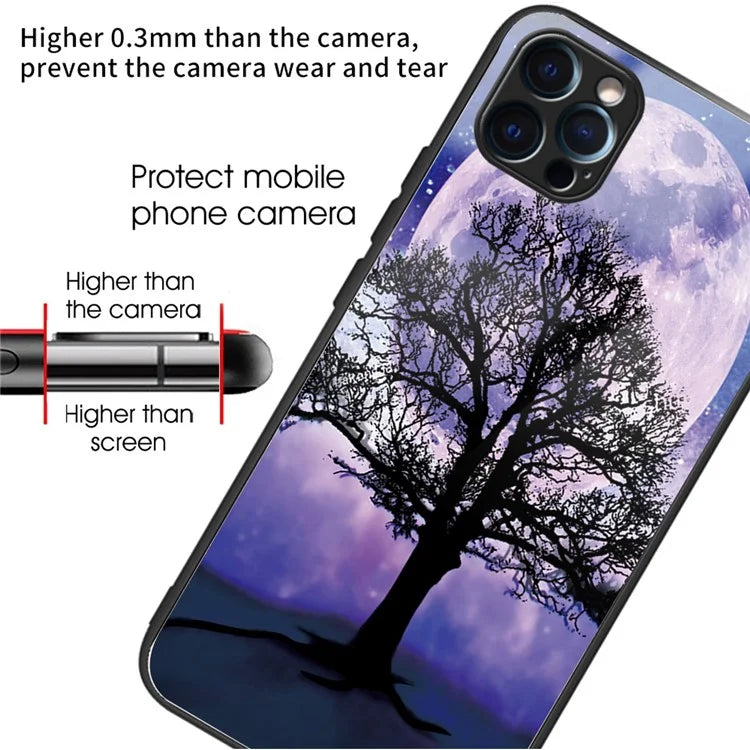 For iPhone 15 Pro Pattern Printing Phone Case Tempered Glass Back + TPU Edge