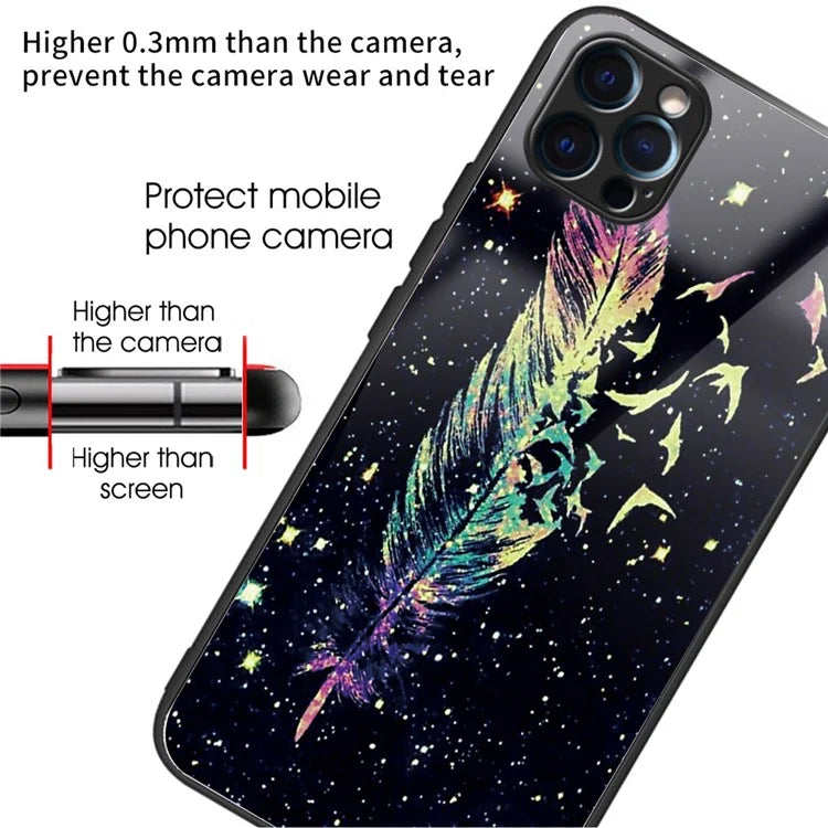 For iPhone 15 Pro Pattern Printing Phone Case Tempered Glass Back + TPU Edge