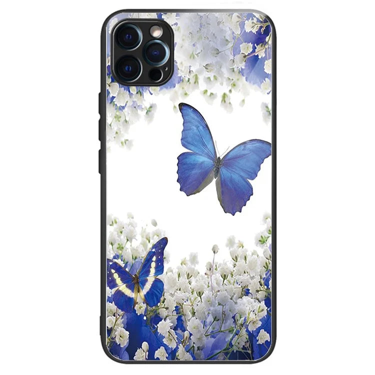 For iPhone 15 Pro Pattern Printing Phone Case Tempered Glass Back + TPU Edge