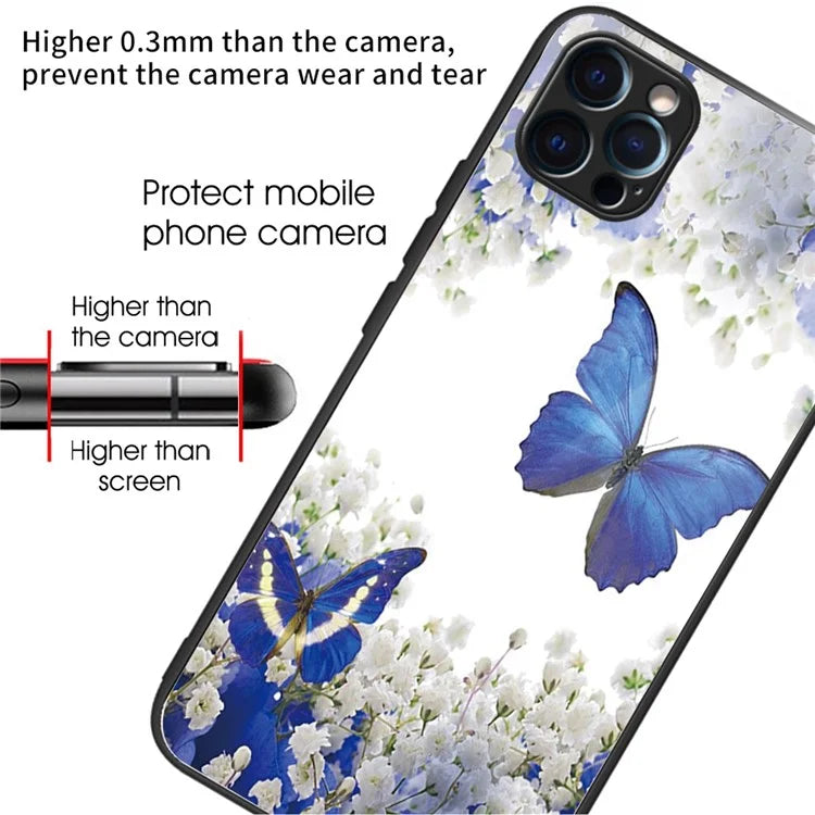 For iPhone 15 Pro Pattern Printing Phone Case Tempered Glass Back + TPU Edge