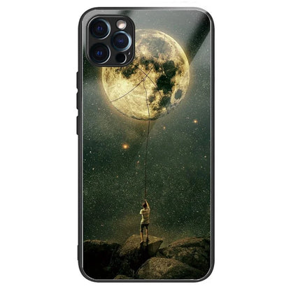For iPhone 15 Pro Pattern Printing Phone Case Tempered Glass Back + TPU Edge