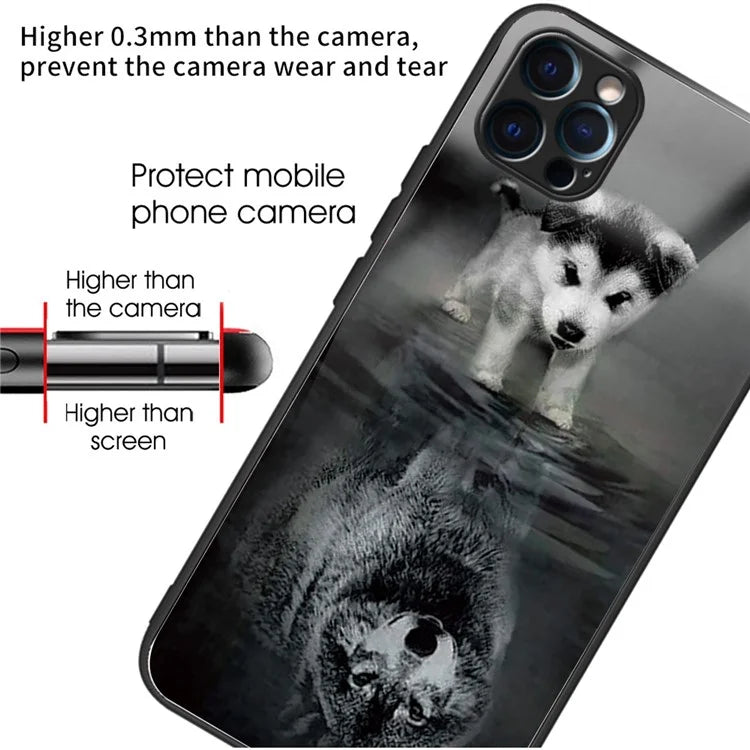 For iPhone 15 Pro Pattern Printing Phone Case Tempered Glass Back + TPU Edge