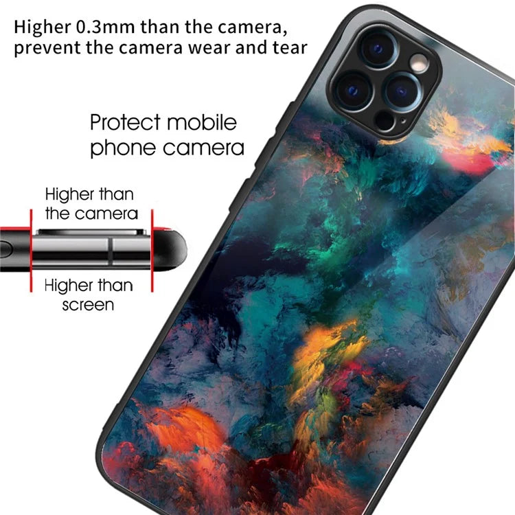 For iPhone 15 Pro Pattern Printing Phone Case Tempered Glass Back + TPU Edge