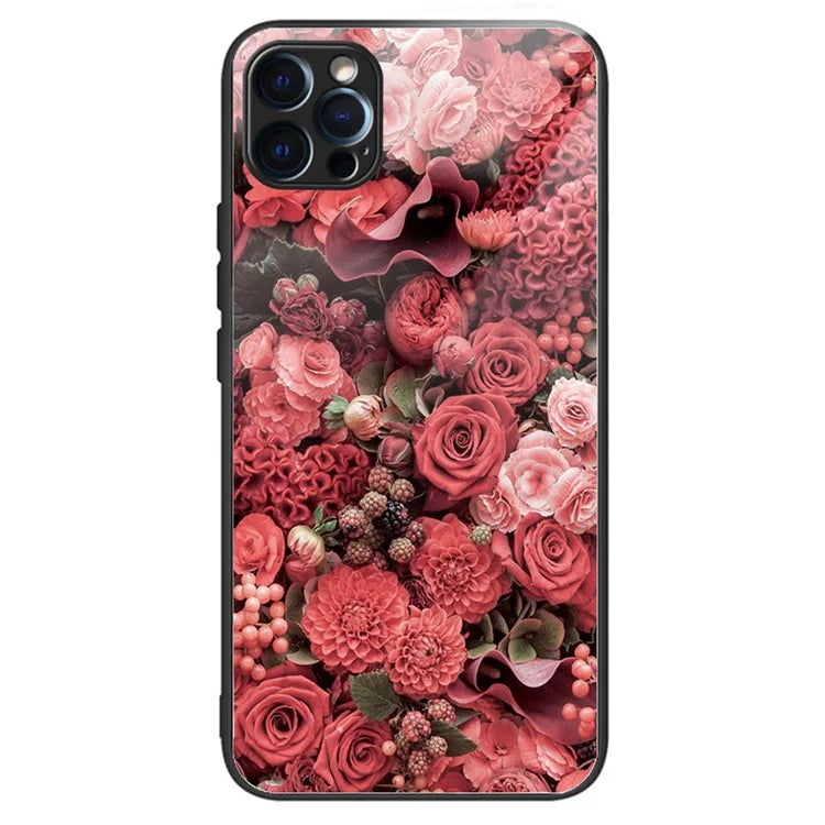 For iPhone 15 Pro Pattern Printing Phone Case Tempered Glass Back + TPU Edge