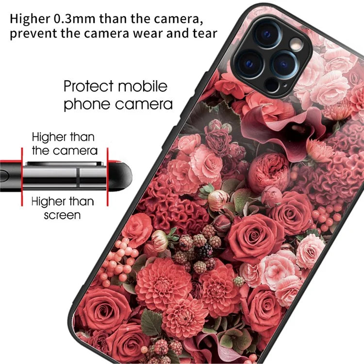 For iPhone 15 Pro Pattern Printing Phone Case Tempered Glass Back + TPU Edge
