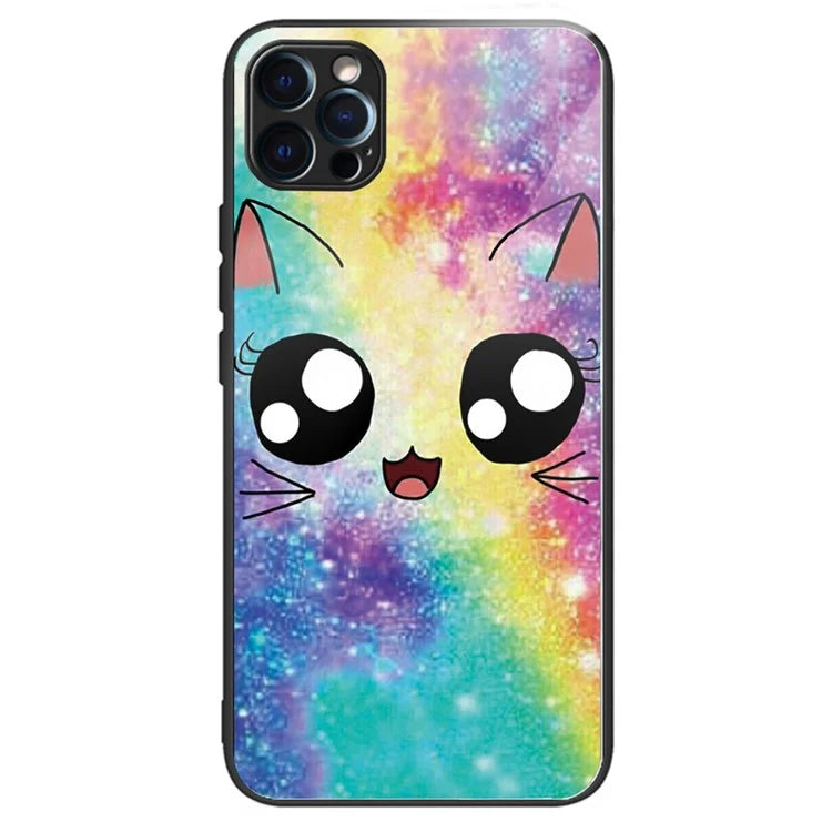 For iPhone 15 Pro Pattern Printing Phone Case Tempered Glass Back + TPU Edge