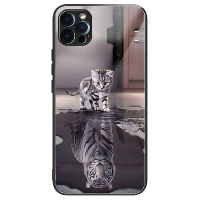 For iPhone 15 Pro Pattern Printing Phone Case Tempered Glass Back + TPU Edge