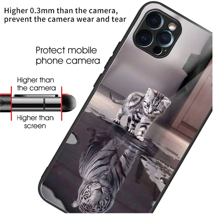 For iPhone 15 Pro Pattern Printing Phone Case Tempered Glass Back + TPU Edge