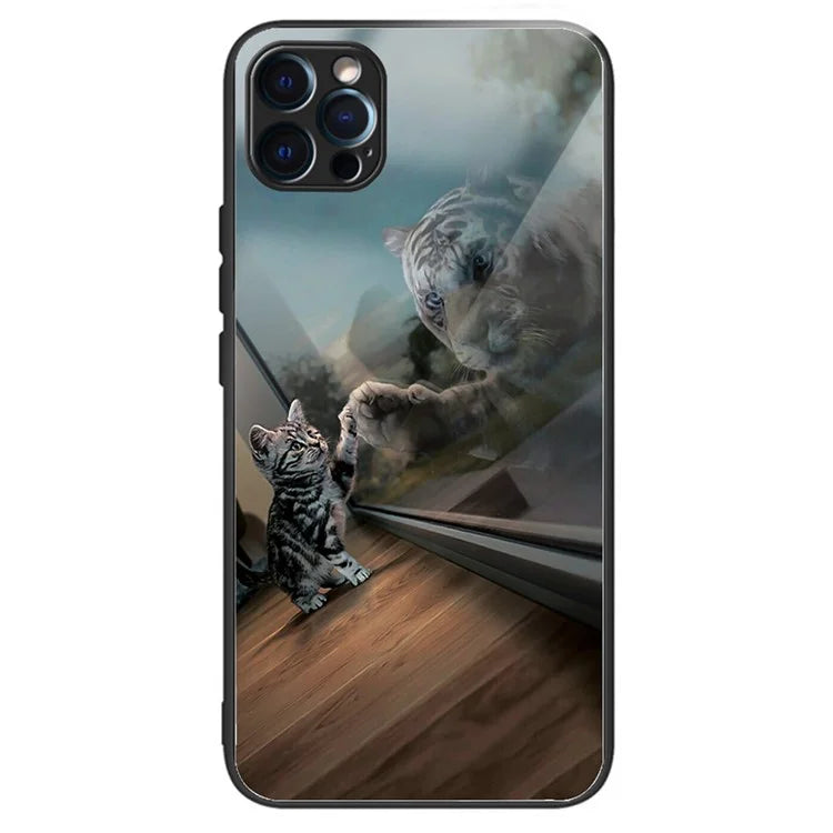 For iPhone 15 Pro Pattern Printing Phone Case Tempered Glass Back + TPU Edge