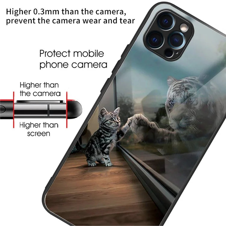 For iPhone 15 Pro Pattern Printing Phone Case Tempered Glass Back + TPU Edge