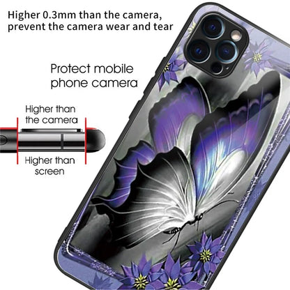 For iPhone 15 Pro Pattern Printing Phone Case Tempered Glass Back + TPU Edge