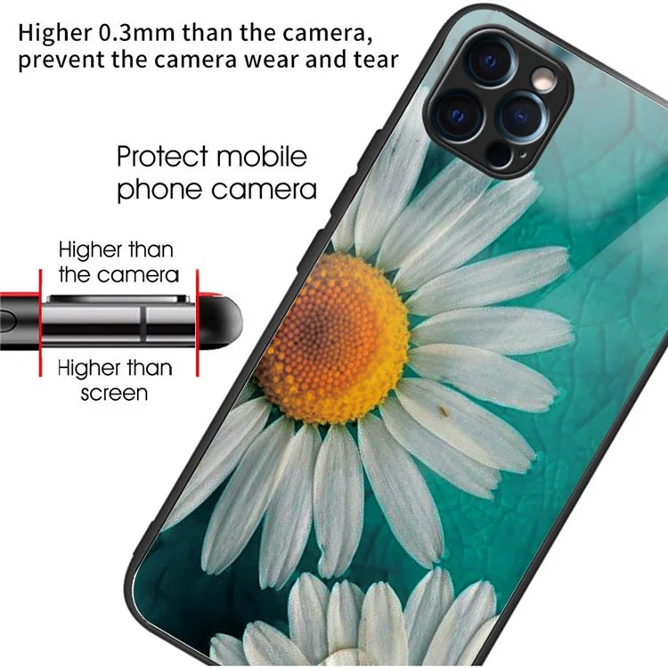 For iPhone 15 Pro Pattern Printing Phone Case Tempered Glass Back + TPU Edge