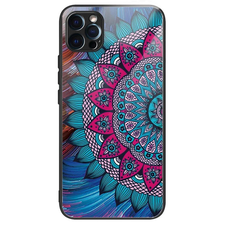 For iPhone 15 Pro Pattern Printing Phone Case Tempered Glass Back + TPU Edge