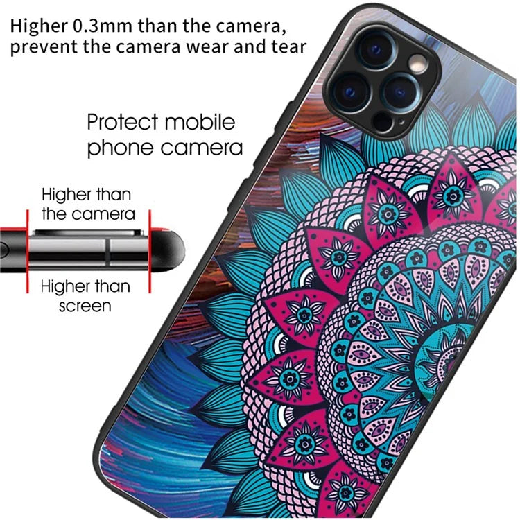 For iPhone 15 Pro Pattern Printing Phone Case Tempered Glass Back + TPU Edge