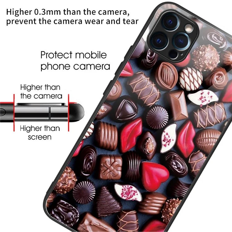For iPhone 15 Pro Pattern Printing Phone Case Tempered Glass Back + TPU Edge