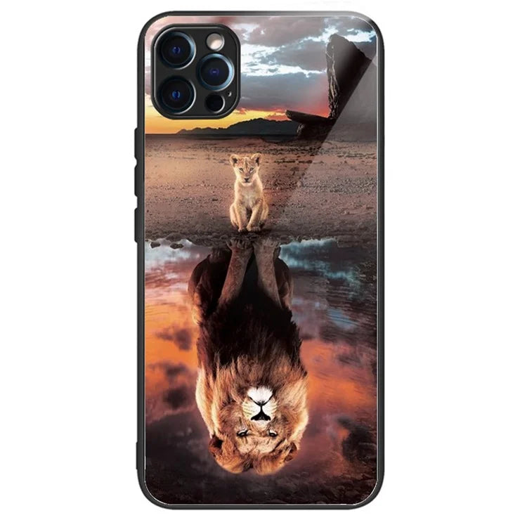 For iPhone 15 Pro Pattern Printing Phone Case Tempered Glass Back + TPU Edge