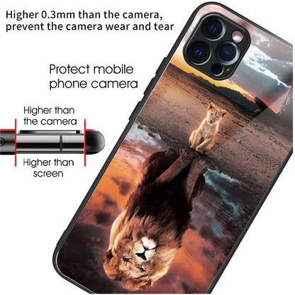 For iPhone 15 Pro Pattern Printing Phone Case Tempered Glass Back + TPU Edge