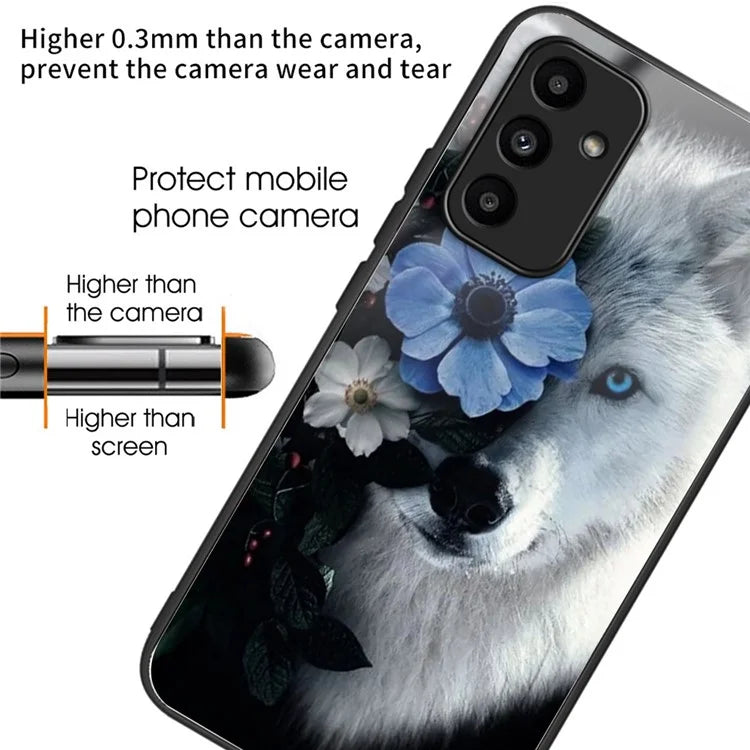 For Samsung Galaxy A15 4G / A15 5G Case TPU+Tempered Glass Pattern Printing Back Shell