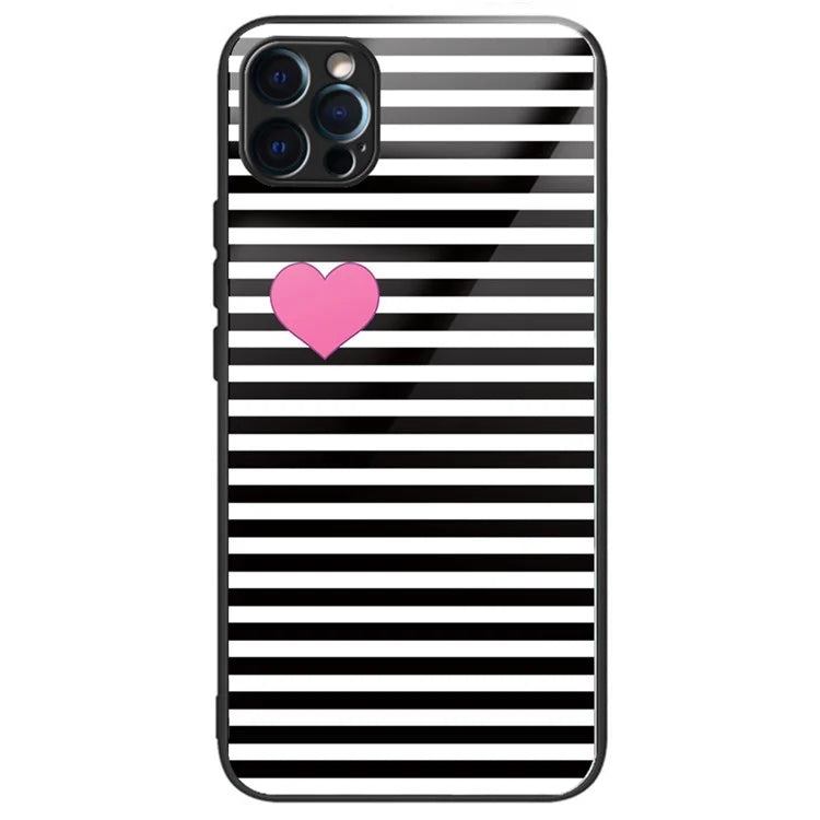 For iPhone 15 Pro Max TPU+Tempered Glass Case Pattern Printing Drop-proof Back Shell