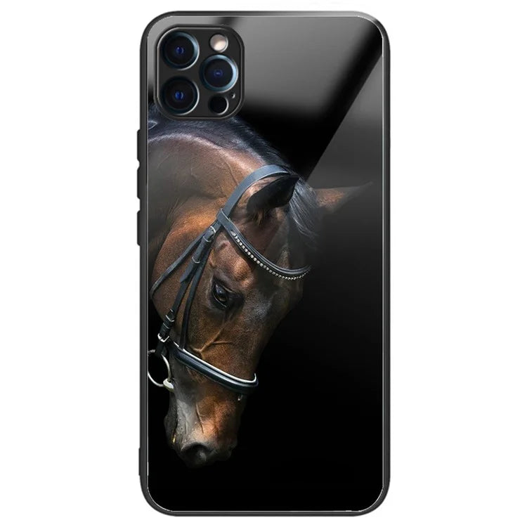 For iPhone 15 Pro Max TPU+Tempered Glass Case Pattern Printing Drop-proof Back Shell