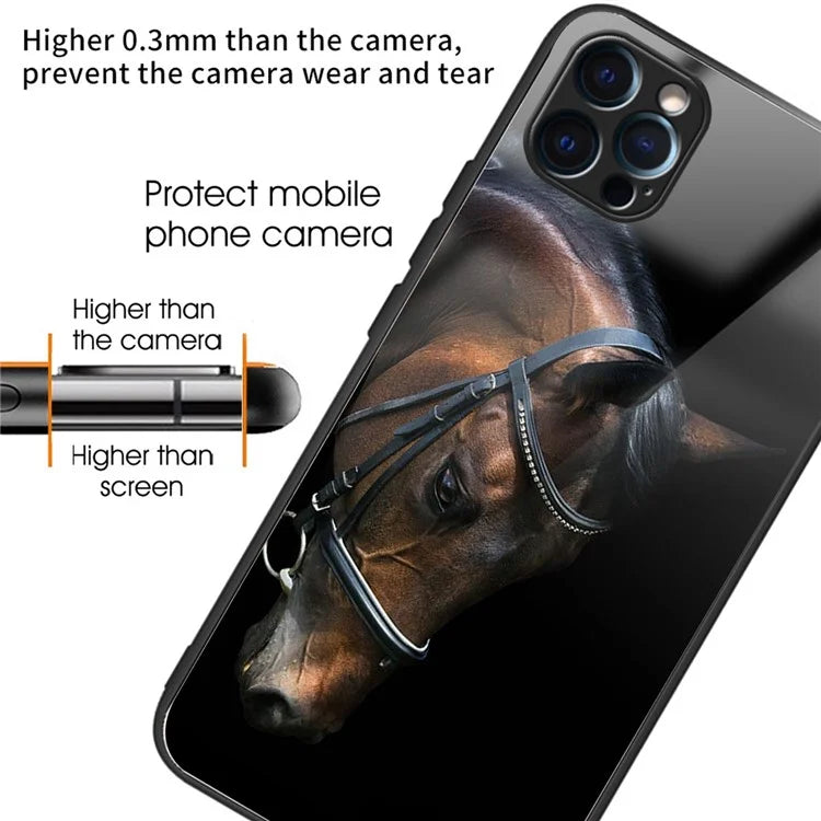 For iPhone 15 Pro Max TPU+Tempered Glass Case Pattern Printing Drop-proof Back Shell