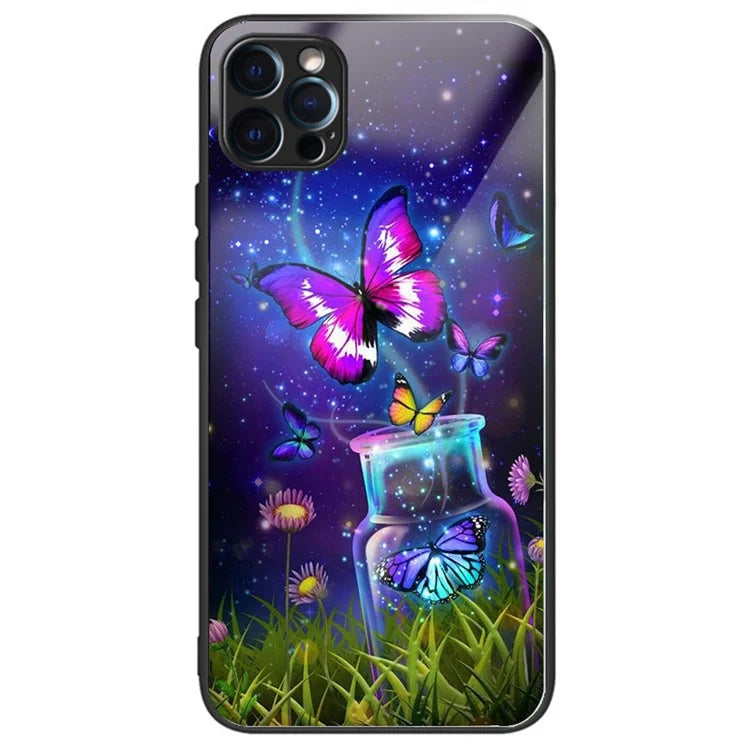 For iPhone 15 Pro Max TPU+Tempered Glass Case Pattern Printing Drop-proof Back Shell