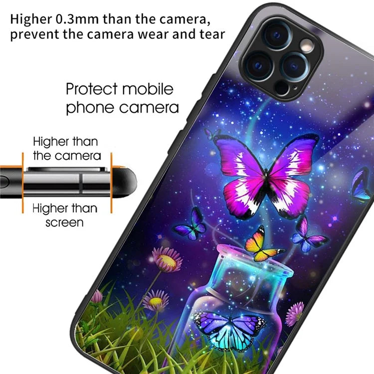 For iPhone 15 Pro Max TPU+Tempered Glass Case Pattern Printing Drop-proof Back Shell