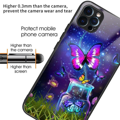 For iPhone 15 Pro Max TPU+Tempered Glass Case Pattern Printing Drop-proof Back Shell