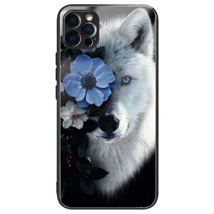 For iPhone 15 Pro Max TPU+Tempered Glass Case Pattern Printing Drop-proof Back Shell