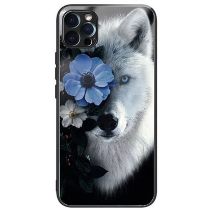 For iPhone 15 Pro Max TPU+Tempered Glass Case Pattern Printing Drop-proof Back Shell