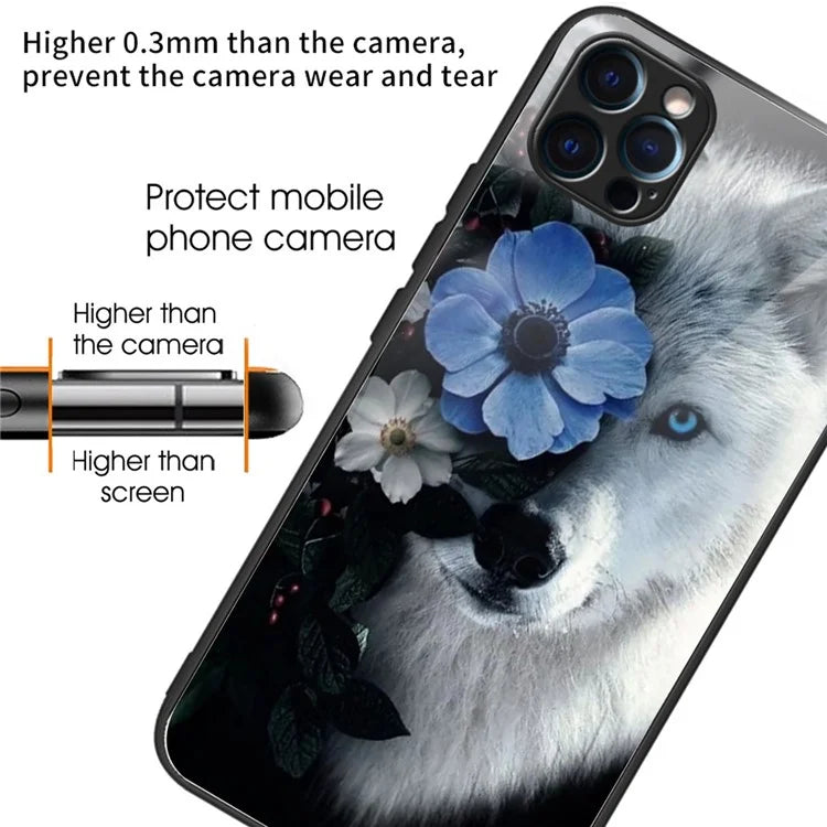 For iPhone 15 Pro Max TPU+Tempered Glass Case Pattern Printing Drop-proof Back Shell
