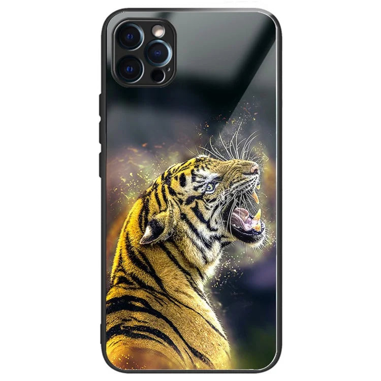 For iPhone 15 Pro Max TPU+Tempered Glass Case Pattern Printing Drop-proof Back Shell