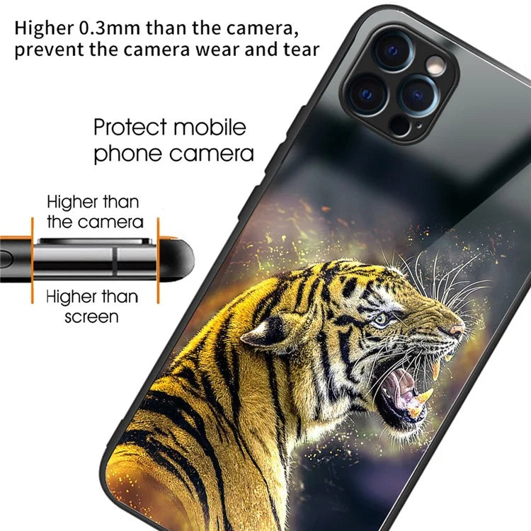 For iPhone 15 Pro Max TPU+Tempered Glass Case Pattern Printing Drop-proof Back Shell