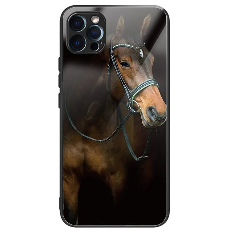 For iPhone 15 Pro Max TPU+Tempered Glass Case Pattern Printing Drop-proof Back Shell