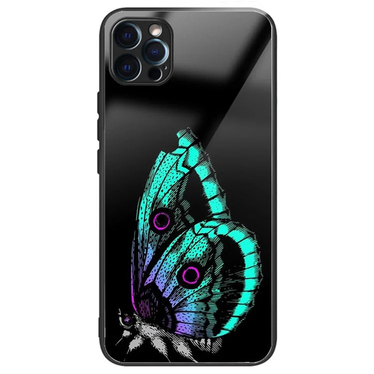 For iPhone 15 Pro Max TPU+Tempered Glass Case Pattern Printing Drop-proof Back Shell