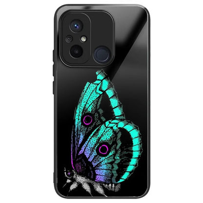 Back Case for Xiaomi Redmi 12C 4G Shell TPU+Tempered Glass Pattern Printing Cover