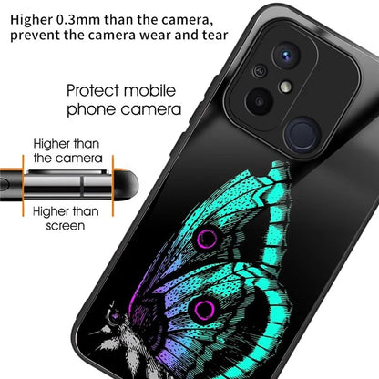 Back Case for Xiaomi Redmi 12C 4G Shell TPU+Tempered Glass Pattern Printing Cover