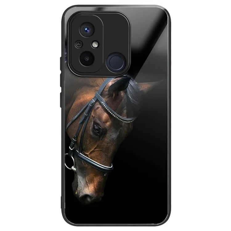 Back Case for Xiaomi Redmi 12C 4G Shell TPU+Tempered Glass Pattern Printing Cover