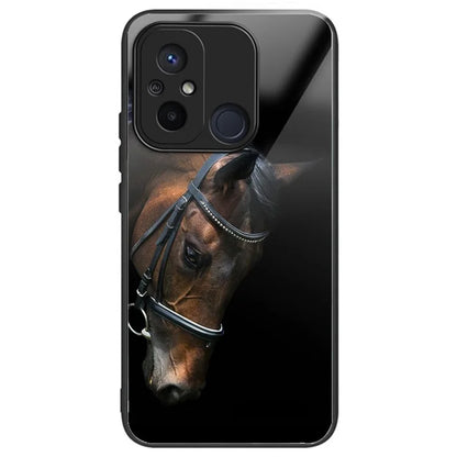 Back Case for Xiaomi Redmi 12C 4G Shell TPU+Tempered Glass Pattern Printing Cover