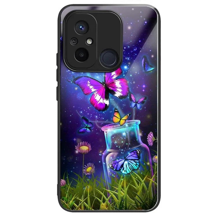 Back Case for Xiaomi Redmi 12C 4G Shell TPU+Tempered Glass Pattern Printing Cover