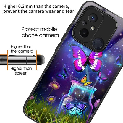 Back Case for Xiaomi Redmi 12C 4G Shell TPU+Tempered Glass Pattern Printing Cover