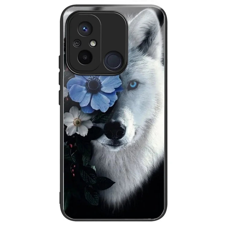 Back Case for Xiaomi Redmi 12C 4G Shell TPU+Tempered Glass Pattern Printing Cover